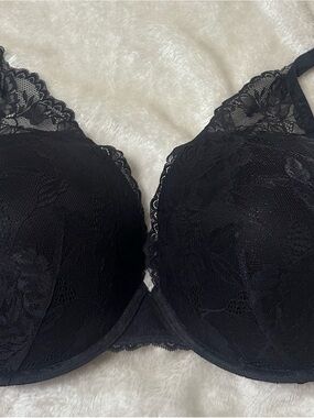 Torrid Black Lace XO Push Up Plunge Bra with Floral Overlay